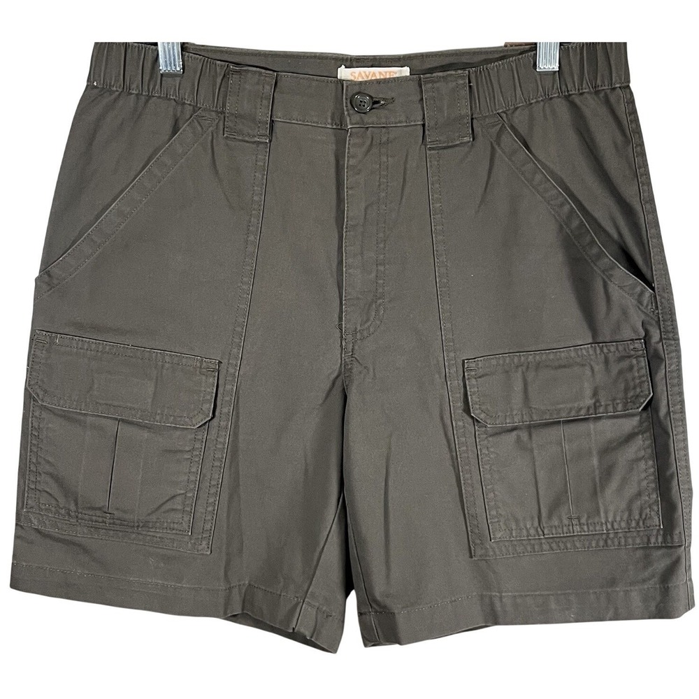 Savane Safari Cargo Shorts Mens 32 Olive Green Canvas Pockets Cotton Outdoor